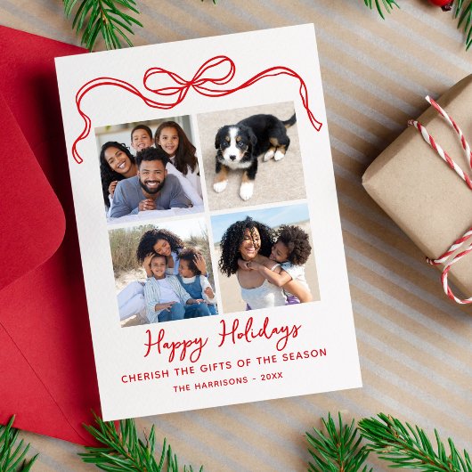 Cherish The Gifts, Bow, 4 Photo Collage Happy シーズンカード