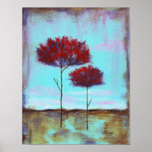 Cherished, Abstract Art Landscape Red Trees ポスター