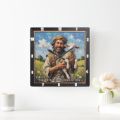 Cherished Lamb: Luke 15:6 Remind スクエア壁時計 (ホーム)