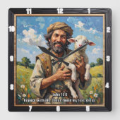 Cherished Lamb: Luke 15:6 Remind スクエア壁時計 (正面)
