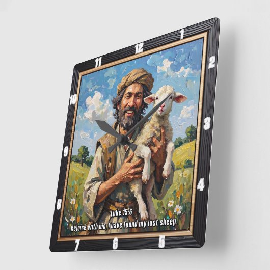 Cherished Lamb: Luke 15:6 Remind スクエア壁時計 (傾斜)