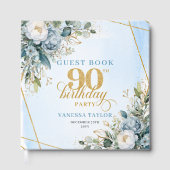 Cherished Light Blue Gold 90th Birthday Guest Book ゲストブック (正面)
