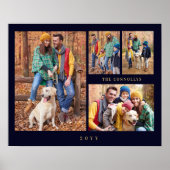 Cherished Navy Blue & Gold Simple Classic 4 Photos ポスター (正面)