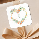 Cherished Romantic Green Orange Floral Heart Shape スクエアシール<br><div class="desc">Cherished Romantic Green & Orange Floral Heart Shape Wreath Wedding Square Stickers. Romanticism in Every Detail: Our Cherished Romantic Orange & Green Floral Heart Shape Wreath Wedding Square Stickers are the perfect choice to add a touch of love and nature to your wedding. Designed with a beautiful heart-shaped wreath in...</div>