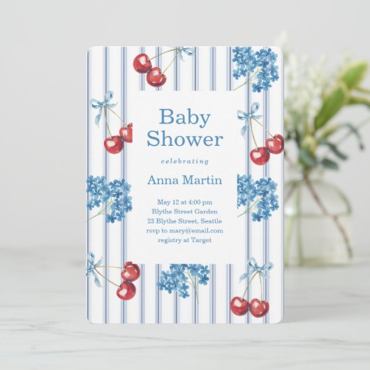 Cherries and Hydrangeas Baby Shower 招待状 (スタンド正面)