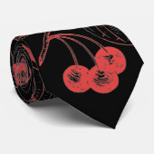 Cherries and Leaves Red on Black ネクタイ (ロール)