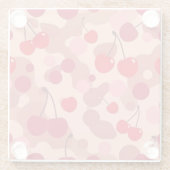 Cherries Art Pink Square Glass Coaster ガラスコースター (裏面)