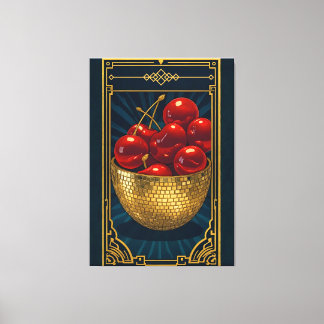 Cherries in Golden Mosaic Bowl deco art キャンバスプリント