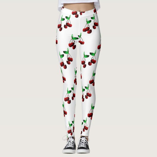 Cherries on White Leggings レギンス (正面)