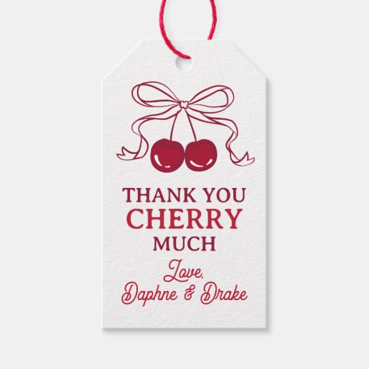 Cherries With Bow Thank You Cherry Much Wedding ギフトタグ (正面)