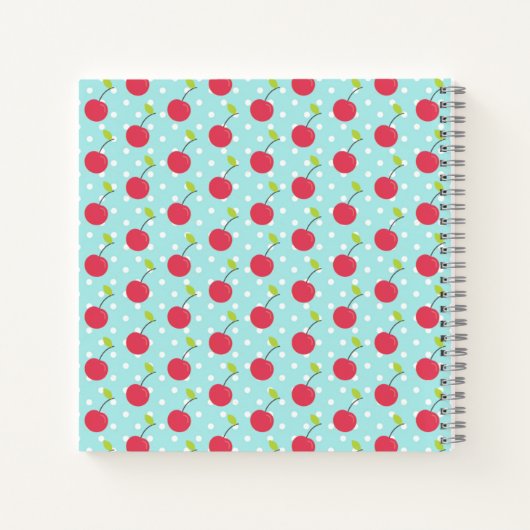 Cherry and Blue Polka Dot Pattern Personalised ノートブック (裏面)