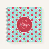 Cherry and Blue Polka Dot Pattern Personalised ノートブック (正面)