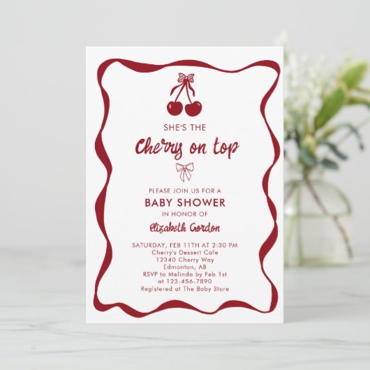 Cherry Baby Shower 2-sided QR Code Registry Sweet 招待状 (スタンド正面)