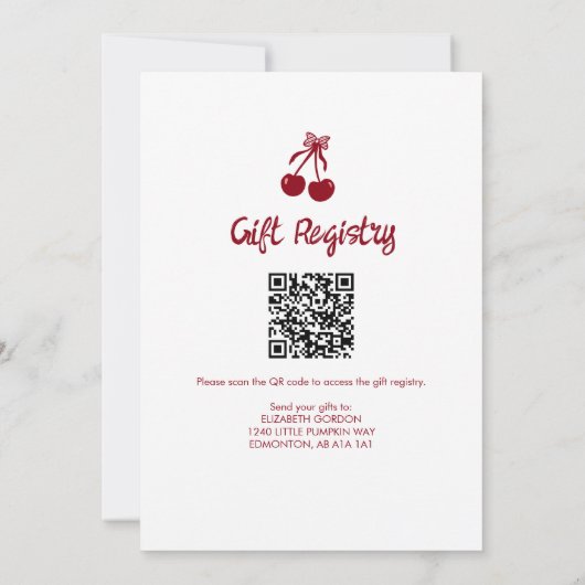 Cherry Baby Shower 2-sided QR Code Registry Sweet 招待状 (裏面)