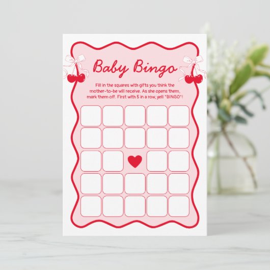 Cherry Baby Shower Bingo Game Card 招待状 (スタンド正面)