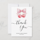 Cherry Baby Shower Black Script calligraphy サンキューカード (正面)