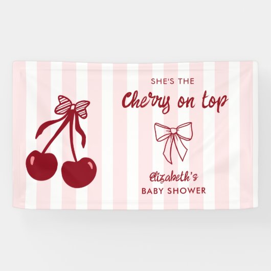 Cherry Baby Shower Cherry on Top Coquette Bows 横断幕 (横)