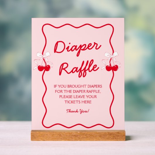 Cherry Baby Shower Diaper Raffle アクリルサイン (ニュートラル)