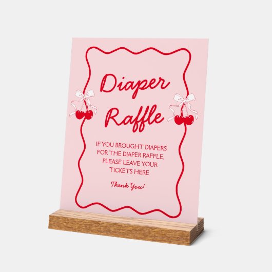 Cherry Baby Shower Diaper Raffle アクリルサイン (傾斜)