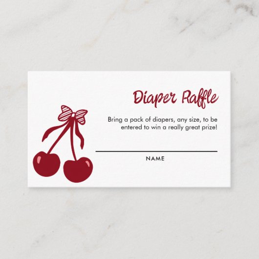 Cherry Baby Shower Diaper Raffle Ticket Game エンクロージャーカード (正面)