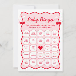 Cherry Baby Shower Find the Guest Bingo Game Card 招待状