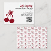 Cherry Baby Shower Gift Registry QR Code Sweet Bow エンクロージャーカード (正面/裏面)