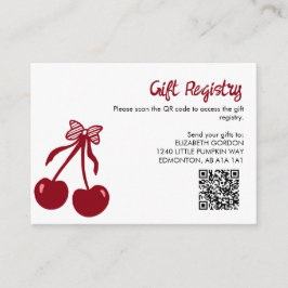 Cherry Baby Shower Gift Registry QR Code Sweet Bow エンクロージャーカード