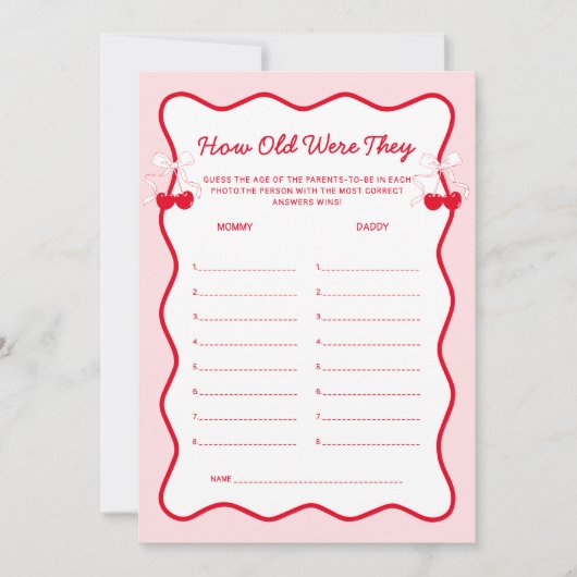 Cherry Baby Shower How Old Were They Game 招待状 (正面)