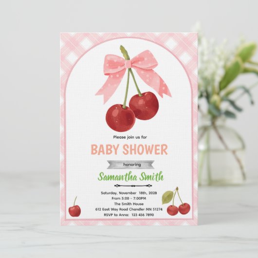 Cherry baby shower invitation   招待状 (スタンド正面)
