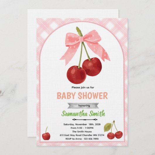 Cherry baby shower invitation   招待状 (正面/裏面)