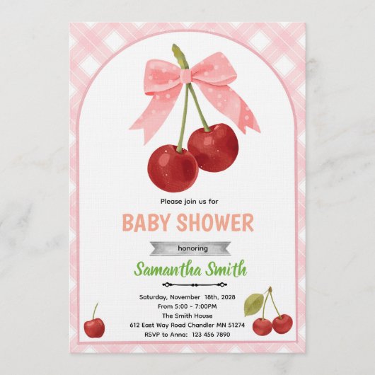 Cherry baby shower invitation   招待状 (正面)