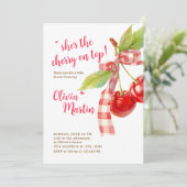 Cherry Baby Shower Invitation: Pink Bow, Berries 招待状 (スタンド正面)