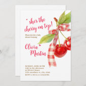 Cherry Baby Shower Invitation: Pink Bow, Berries 招待状 (正面/裏面)