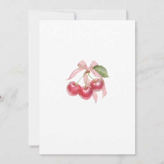 Cherry Baby Shower Invitation: Pink Bow, Berries 招待状 (裏面)