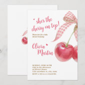 Cherry Baby Shower Invitation: Pink Bow, Berries 招待状 (正面/裏面)