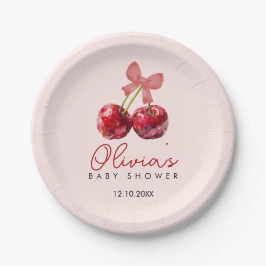 Cherry Baby Shower Paper Plates for Girl Party ペーパープレート (正面)