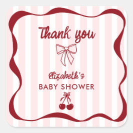 Cherry Baby Shower Thank you Bows Coquette スクエアシール