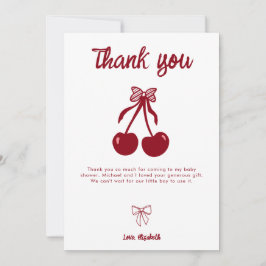 Cherry Baby Shower Thank you Cute Coquette Bow サンキューカード