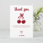 Cherry Baby Shower Thank you Cute Coquette Bow サンキューカード (スタンド正面)