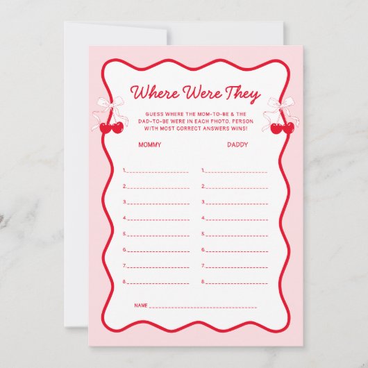 Cherry Baby Shower Where Were They Game 招待状 (正面)