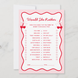 Cherry Baby Shower Would She Rather Game Card 招待状