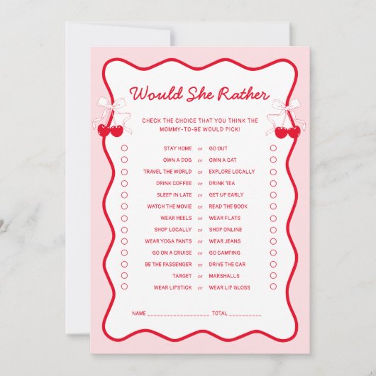 Cherry Baby Shower Would She Rather Game Card 招待状 (正面)