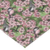 Cherry blossom and chickadees on green テーブルクロス (アングル)