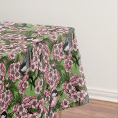 Cherry blossom and chickadees on green テーブルクロス (インサイチュ)