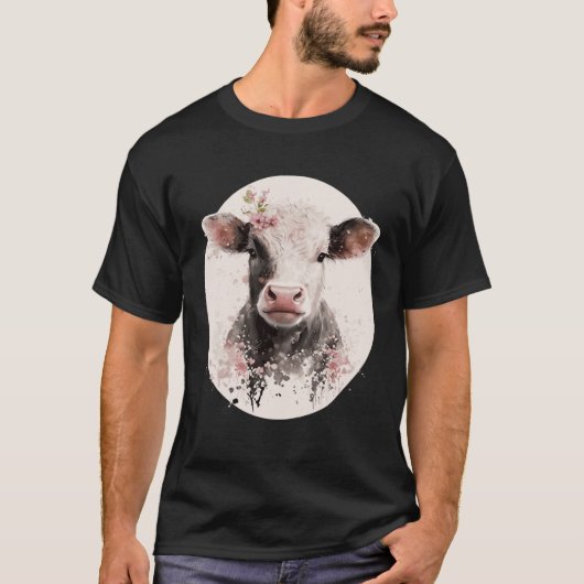 Cherry Blossom Baby Cow Calf Japanese Sakura Farm  Tシャツ (正面)