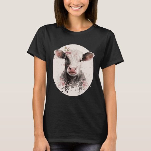 Cherry Blossom Baby Cow Calf Japanese Sakura Farm  Tシャツ (正面)