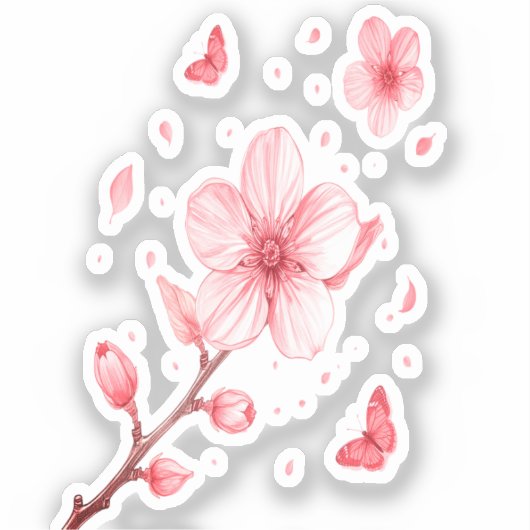 Cherry Blossom Bloom Vinyl Sticker – Soft Pink シール (正面)