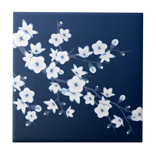 Cherry Blossom Blue White タイル (正面)