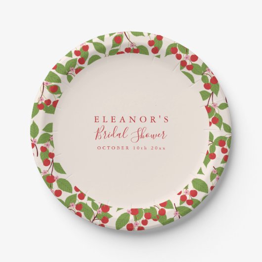 Cherry Blossom Border Personalized Bridal Shower ペーパープレート (正面)