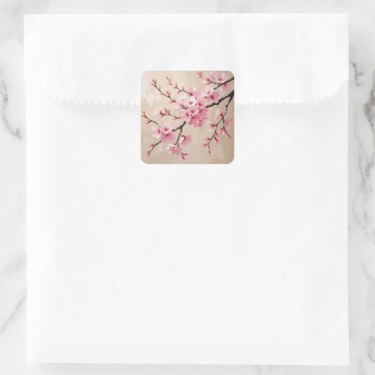 Cherry Blossom Branches Art – Elegant Pink Sakura  スクエアシール (バッグ)